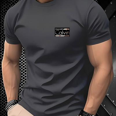 "TEMU Men's Casual "" Graphic Tee - Short Sleeve, Breathable Polyester, Quick-dry, Summer Style, Round Neck, Regular Fit, Casual Attire|graphic Print Tee|stretchable Fabric" Image