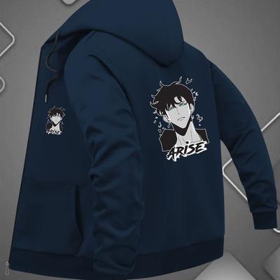 TEMU Men's Casual Graphic Print Hooded Jacket - Navy Blue Zipper Front With Side Pockets, Machine Washable Polyester, Regular Fit For Casual Attire, Durable Outdoor Apparel, Jacket Hoodie Image