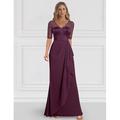 Elegantes A-Linien Chiffon Kleid der Brautmutter mit V-Ausschnitt und Rüschen knöchellang halbe Ärmel Hochzeitsgast.