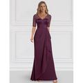 Elegantes A-Linien Chiffon Kleid der Brautmutter mit V-Ausschnitt und Rüschen knöchellang halbe Ärmel Hochzeitsgast.
