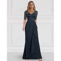 Elegantes A-Linien Chiffon Kleid der Brautmutter mit V-Ausschnitt und Rüschen knöchellang halbe Ärmel Hochzeitsgast.