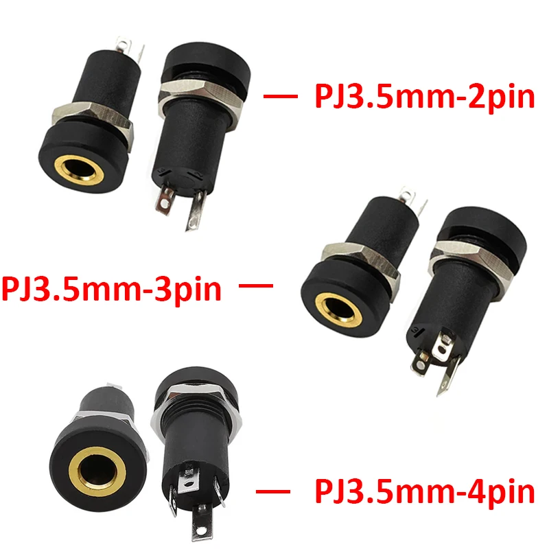 2/3/4pin 3,5mm Audio Jack 2/3/4 Pole Stereo Löten Panel Installation 3,5mm Kopfhörer Buchse Stecker mit Mutter Image