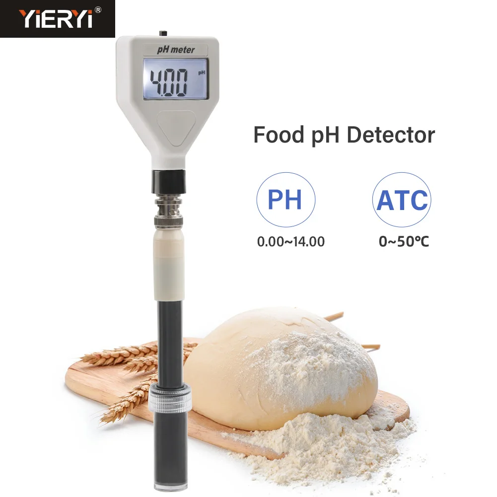 Digitales Lebensmittel-PH-Messgerät mit hochpräziser flacher Sonde, ATC 0,00–14,00 pH-Tester für Teig, Fleisch, Käse, Trinkwasser, Brauen von Lebensmitteln Image