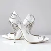 Sexy weiße Hochzeitsschuhe Braut Silber Metall Blätter Dekor Pumps Frauen Schuhe spitze Zehen