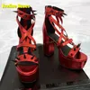 Rote Plattform Nieten Spikes Punk Sandalen Offene spitze Höhe Zunehmende Seite Air Cross Gebunden Frauen Sexy Schuhe Ankle Strap Solide Sommer