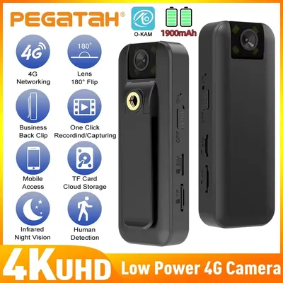 PEGATAH 4G Video Body Camera 4K UHD Mini Wireless Body Recorder 180° Flip Rechargeable Portable Camera Camcorder Law Enforcement