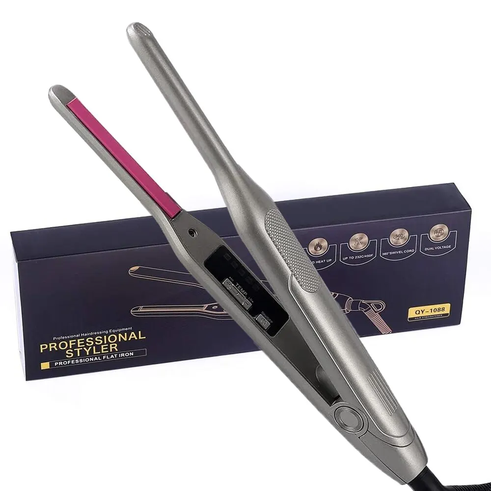 Mini Haarglätter Curler Für Kurze Haare Titan Platte Bart Dünne Bleistift Flache Eisen Reise Dual Spannung Haar Styling Werkzeuge Image