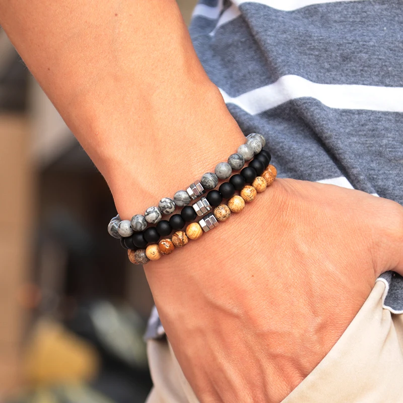Neue 3 Stile Perlen Armband Für Männer 6mm Onyx Karte Hämatit Stein Yoga Meditation Heilung Armband Erkek Bileklik Pulseria hombre Image