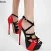 Rontic Neue Frauen Plattform Sandalen Aushöhlen Sexy Dünne High Heels Peep Toe Rot Party Schuhe