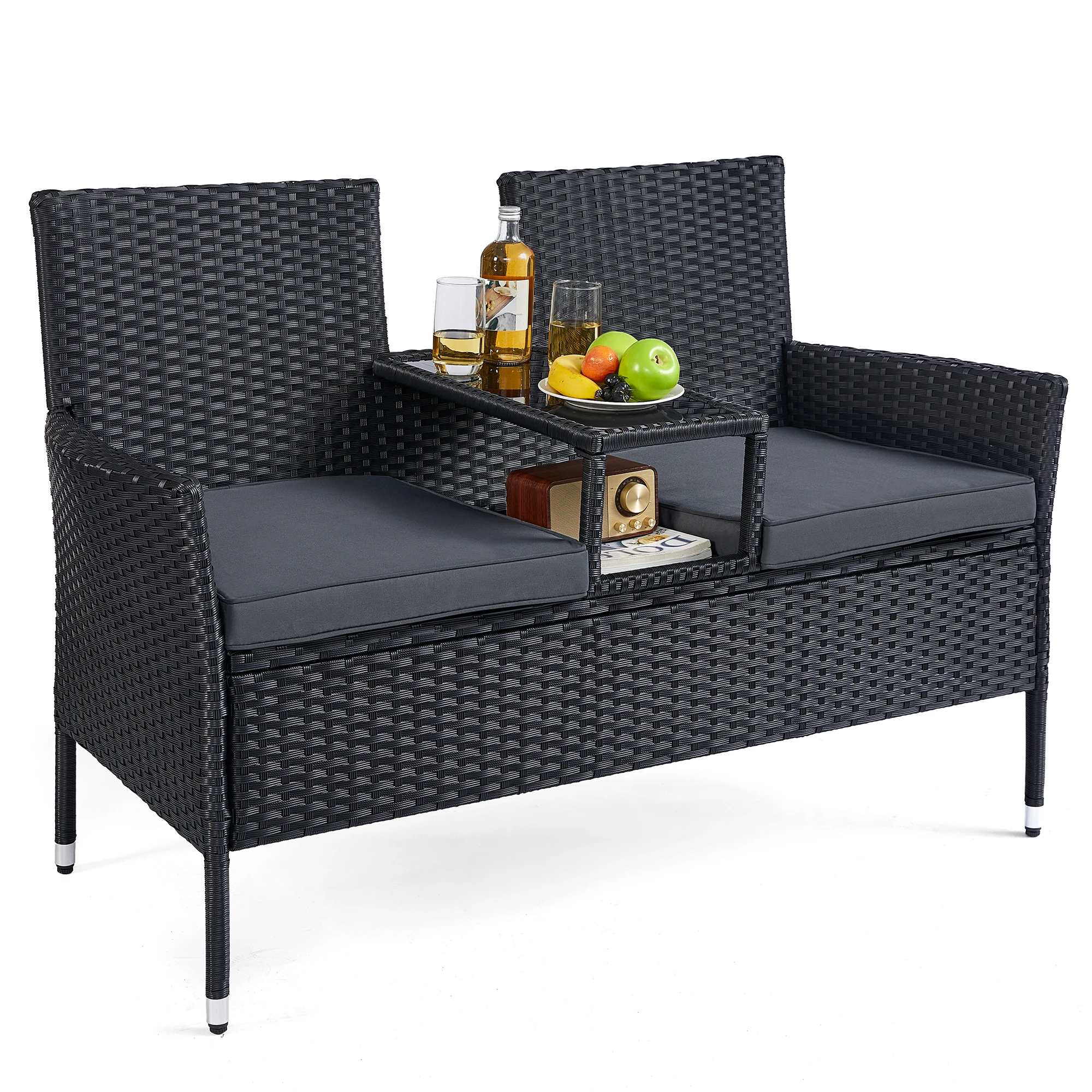 SONGMICS Gartenmöbel,Balkonmöbel aus PE-Polyrattan,mit Tisch, Sofa,Terrassenmöbel,Outdoor,mit Kissen,für Terrasse,Garten, Balkon