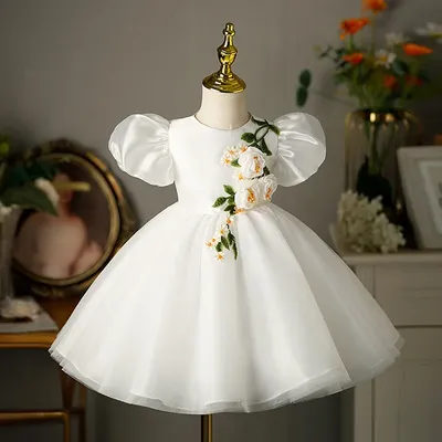 2023 Sommer Weißes Mädchen Prinzessin Kleid Kinder Klavier Geburtstag Eid Party Kleidung Image