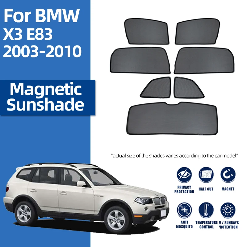 Für BMW X3 E83 2003-2010 Magnetischer Auto-Sonnenschutz für die Windschutzscheibe, Vorhang für die Rückseite des Sitzfensters, Sonnenschutzvisier