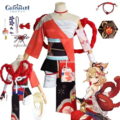 Spiel Genshin Impact Yoimiya Cosplay Kostüm Perücke FullSet Anime Kimono Kleidung für Frauen Rollenspiel Halloween Party Comic Con Anzüge Image