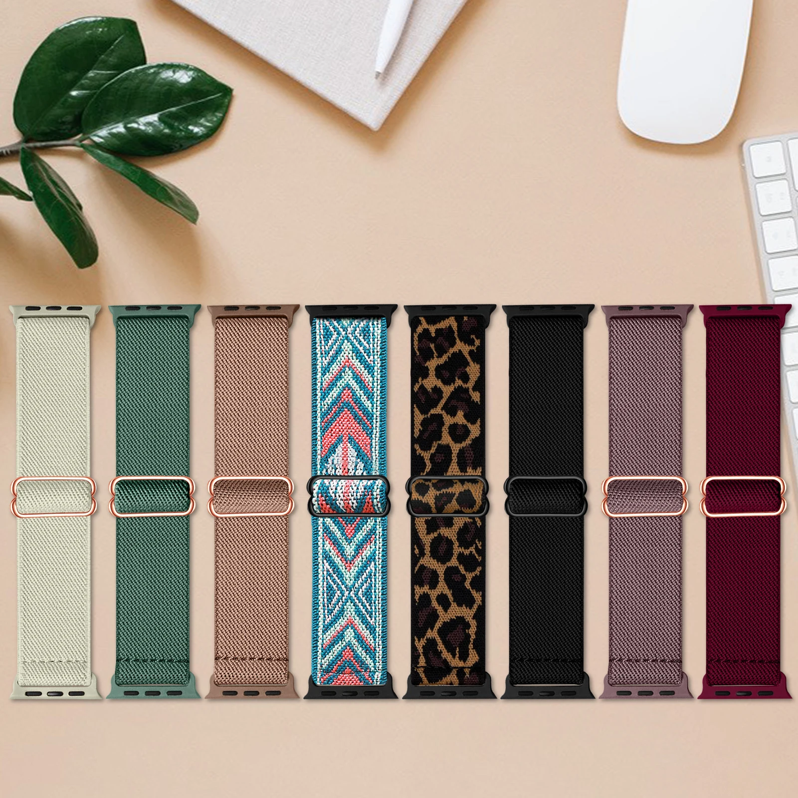 4 Packungen Premium-Nylon-Loop-Band, kompatibel mit Apple Watch Zifferblatt 49 mm, 45 mm, 44 mm, 42 mm, 41 mm, 40 mm, 38 mm, bequeme Uhrenarmbänder Image