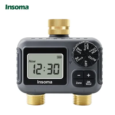 Insoma Smart Irrigation Watering System Dual Outlets Automatischer Wassertimer Sprinkler Wasserhahn Schlauch Programmierer für Garten im Freien
