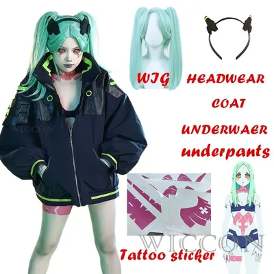 Anime Edger unners Rebecca Cosplay Kostüm Jacke Perücke Tattoo Aufkleber Kopf bedeckung Anzug Halloween Kostüme für Frauen Image