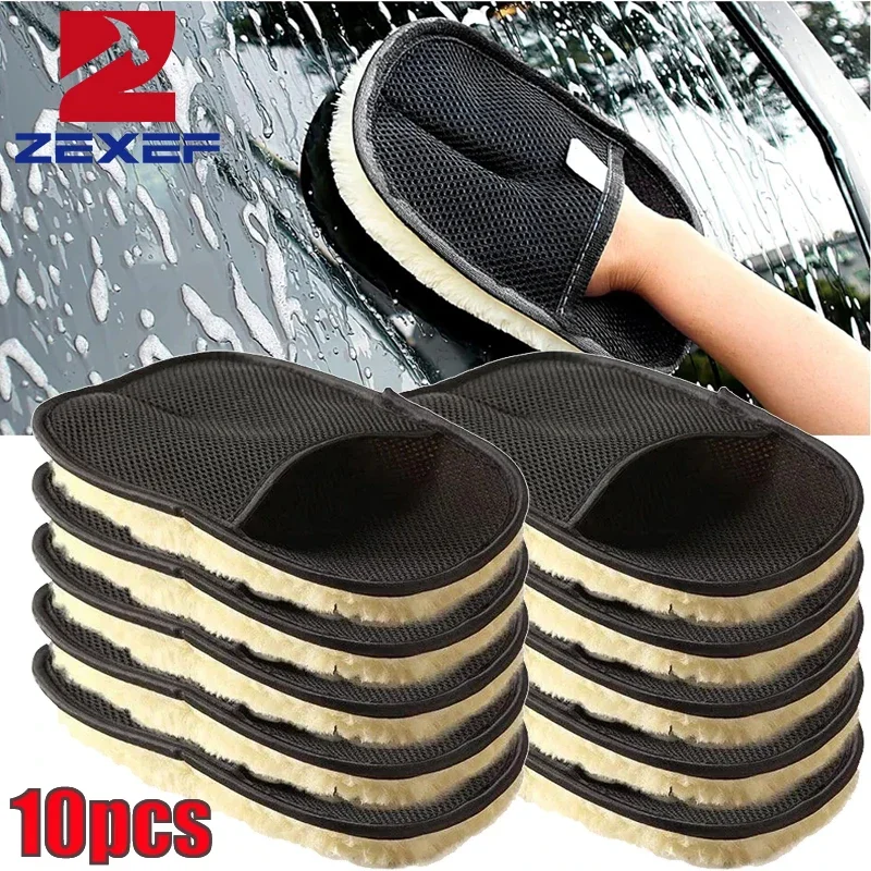1/10Pcs Auto Reinigung Schwamm Handschuh Auto Polieren Waschen Mitt Handschuhe Mikrofaser Waschen Für Automotive Küche Häuser Reiniger wolle Image