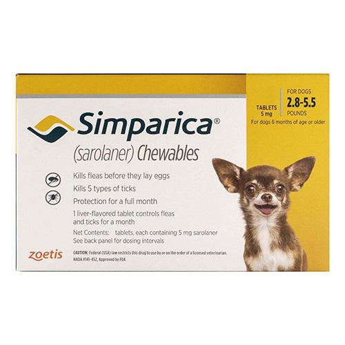 Simparica Floh & Zecke Kautabletten für Hunde 2.8-5.5 Lbs (Gelb) 6 Dosen