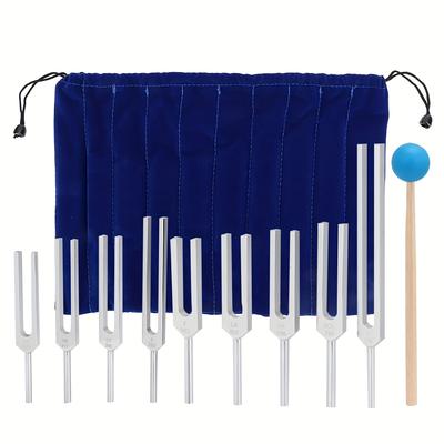 TEMU Tuning Fork Set, 9pcs 174/ 285/ 396/ 417/ 528/ 639/ 741/ 852/ Chakra Perfect Musical Tuning Fork Hammer Set 9pcs For Tuning Tuning-devices Instrument Tuner Device Image