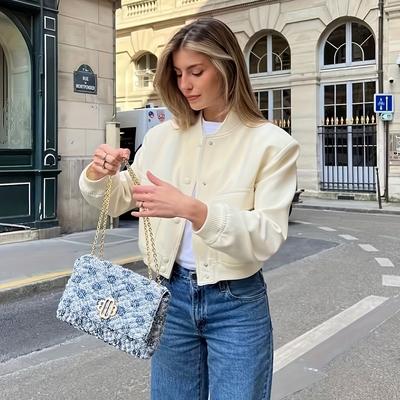 TEMU Women's Casual Jacket, 100% Polyester Solid Color Stand Collar Outerwear, With Large Pockets, For Spring/fall Image