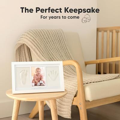 TEMU Footprint & Handprint Clay Kit With Diy Wooden Rectangular Photo Frame, Set For | Baptism Gift, Registry Essential, New Parents Present, Nursery Decor & Photo Memorials Image