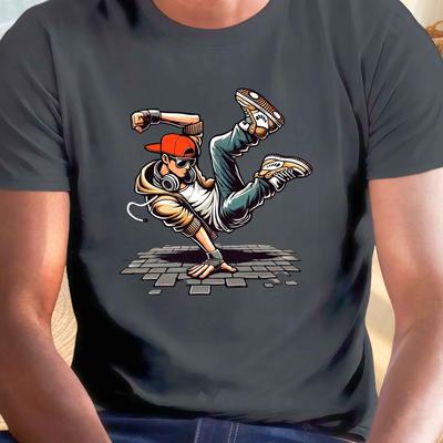 TEMU Dancing Cartoon Male Print Tee Shirt, Tees For Men, Casual Short Sleeve T-shirt For Summer Image