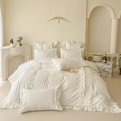 TEMU White Bedding With Ruffles Romantic Bedding Sets For Women Girls Reversible Bedding Set Soft Microfiber Aesthetic Ruffles Duvet Cover And Pillowcase 80x80 With Zipper Image