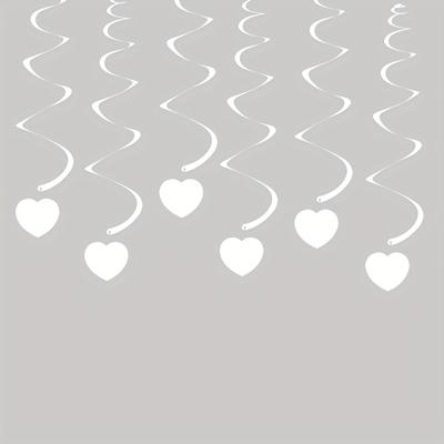 TEMU 12pcs/24pcs Set Of White Heart-shaped And Red Spiral Hanging Decorations, Weddings, Birthdays, Valentine's Day, Or White-themed Parties Image