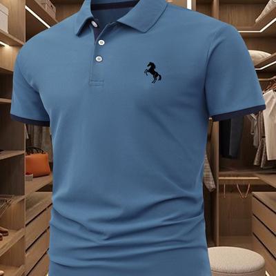 TEMU Men's Breathable Summer Shirt - Regular Fit Casual Golf & Outdoor Button-up With Geometric Rider Print, Short Sleeve V-neck In , , Golf Shirt Image