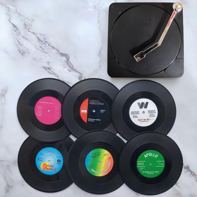 TEMU A Set Of 6 Record Coasters- Heat-resistant, Cd-shaped Drink Mats, Suitable For Coffee And Tea Cups- Decor Gift, Coffee Bar Accessories. Image