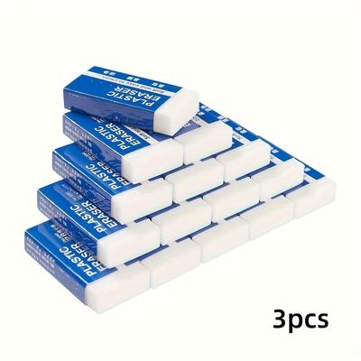 TEMU 3pcs White Small Rectangular Plastic Erasers - Soft & Durable, Effective Erasing, Compact Size For - Ideal For Students, Office & Travel Use, Student Stationery, Simple , Durable Eraser Image