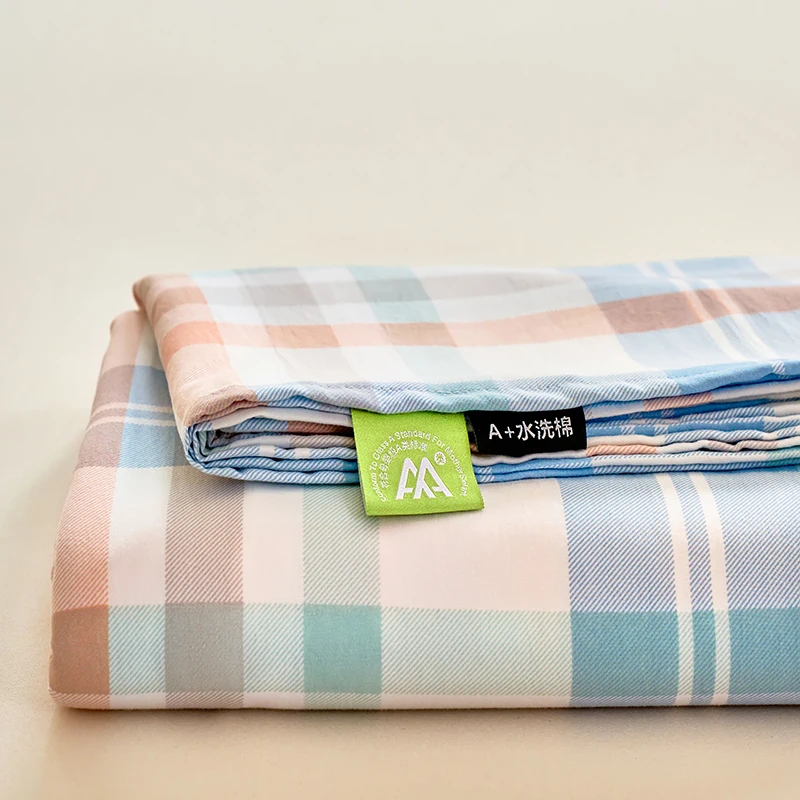 Drap plat en coton lavé pour lit Double, drap-housse uni de couleur unie, drap plat simple/Queen/King, linge de lit pour la maison