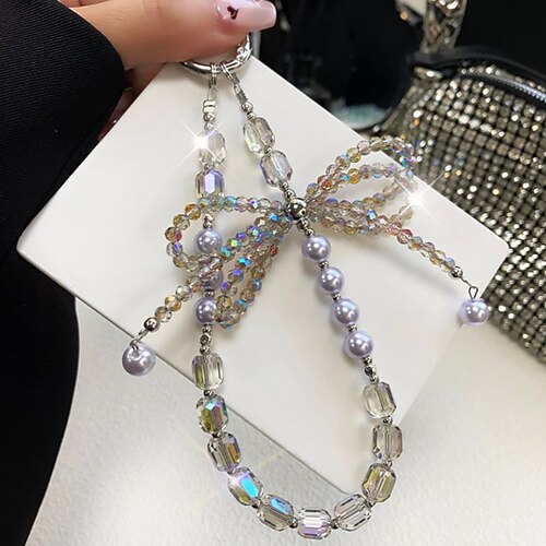 neue modische Kristallperlen-Handykette mit High-End-Gefühl dreidimensionale Kristallperlen-Schleife Schlüsselanhänger Handy-Hängekette Handgelenkkette Image