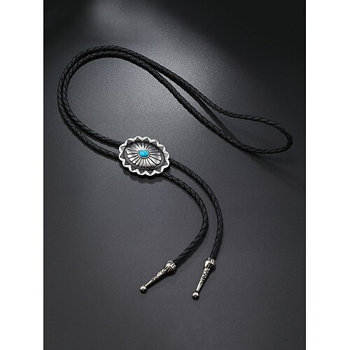 Türkisfarbene Bolotie-Halskette für Herren – Lederhalsband im Western-Cowboy-Vintage-Stil mit Metallanhänger für Rodeo-Hochzeiten und Country-Musik-Events Image