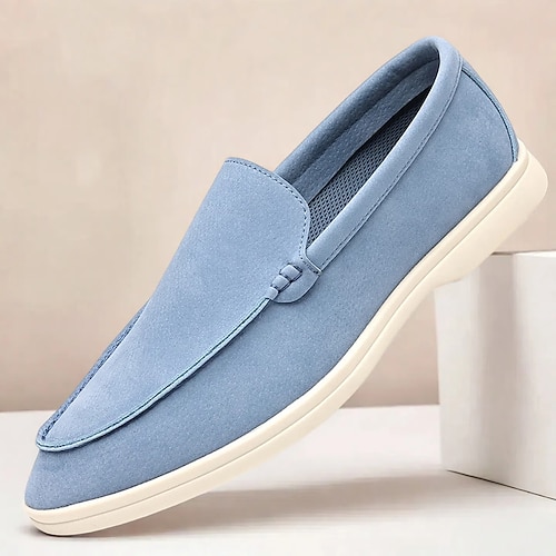 Hellblaue Slip-On-Loafer für Herren – atmungsaktive flache Schuhe aus Wildlederimitat mit gepolsterter Sohle für Frühlingsoutfits, den täglichen Weg zur Arbeit und entspannte Stadtspaziergänge Image