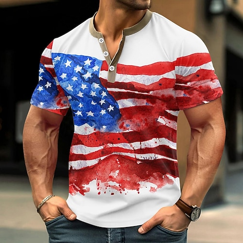 Amerikas 250. Jubiläum Herren US-Unabhängigkeitstag Flagge T-Shirt Henley-Hemd Kurzarm Designer Retro Vintage lässig Alltag Straße Sommer Frühling weiß Henley Henley T-Shirt Image