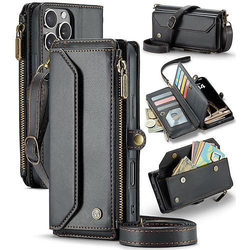 Handy Hülle Handyhüllen Für iPhone 17 Pro Max 17 Air 16 15 14 Pro Max Plus 16e 13 12 11 Pro Max Mini Brieftaschenhülle mit Trageriemen Mit Handgelenkschlaufe Ständer TPU PU-Leder Image