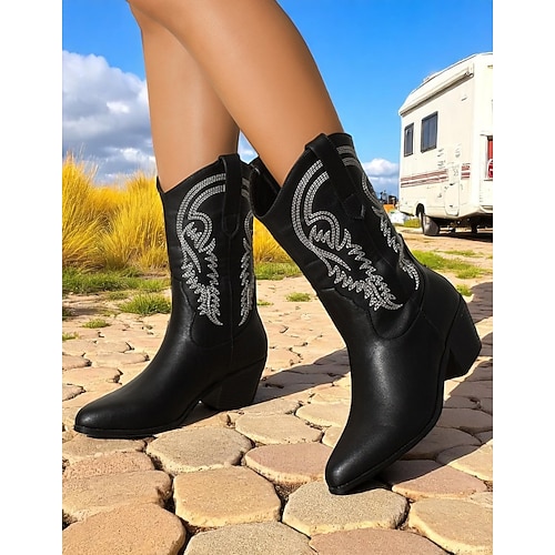 Rosafarbene Stiefeletten im Western-Stil für Damen mit gestickten Details – stylische Cowboystiefel aus Wildleder mit Blockabsatz für Freizeitausflüge, Festivals und den Alltag Image