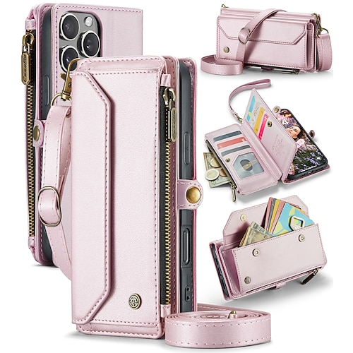 Handy Hülle Handyhüllen Für iPhone 17 Pro Max 17 Air 16 15 14 Pro Max Plus 16e 13 12 11 Pro Max Mini Brieftaschenhülle mit Trageriemen Mit Handgelenkschlaufe Ständer TPU PU-Leder Image