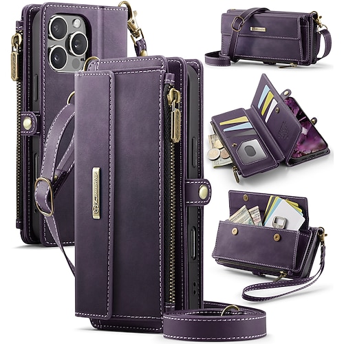 Handy Hülle Handyhüllen Für iPhone 16 15 14 Pro Max Plus 16e 13 12 11 Pro Max Mini Brieftaschenhülle mit Trageriemen Ständer Stoßfest TPU PU-Leder Image