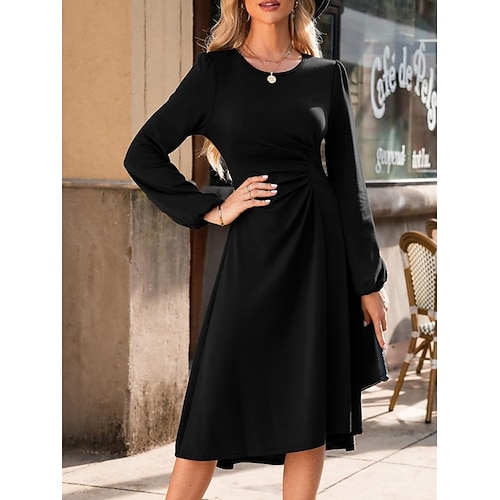 Damen Minikleid A Linie Kleid Halbformelle Kleider Büro Normale Passform Karomuster Einfach Langarm Rundhalsausschnitt Schwarz Wein Rote Sommer Herbst
