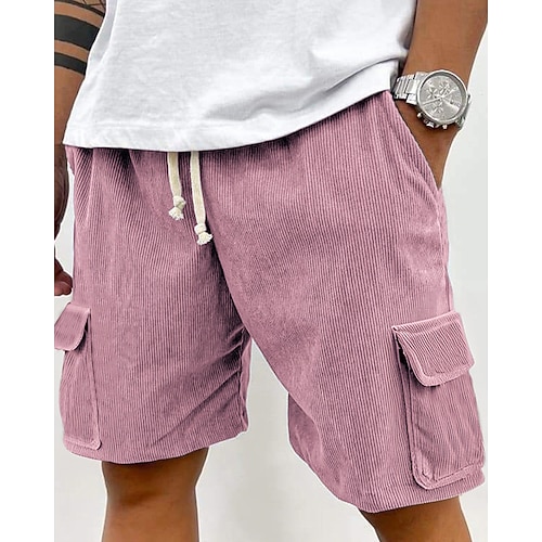 Herren Cargo-Shorts Shorts Sommershorts Cordshorts Kordelzug Elastischer Bund Mehrere Taschen Einfach Komfort tragbar Knielang Outdoor Sport Täglich Mode Lässig Schwarz Hellgrün Image