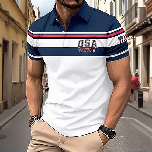 250. Jahrestag der Gründung der Vereinigten Staaten von Amerika, Veteranentag Herren USA Poloshirts Polo mit Knopfleiste Golfshirt Kurzarm Polo-Shirts Revers Mode Lässig Täglich Festival Druck Sommer Image
