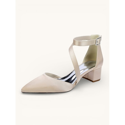 Brautjungfernschuhe für Damen – weiße Pumps mit spitzer Zehenpartie und niedrigem Blockabsatz, elegante Pumps mit gekreuzten Knöchelriemen und geschlossener Zehenpartie für Brautjungfern, Abschlussball, Abendveranstaltung, Cocktailparty und... Image