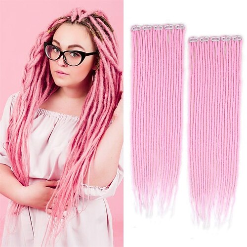 24 Zoll Clip-in-Dreadlock-Haarverlängerungen, 10 Clips, 40 Strähnen, synthetisch, handgefertigt, weich, Clip-in-Dreads-Verlängerungen für Frauen, 1b/30 Image