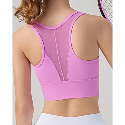 Damen Einfarbig Tennis-BH Ärmellos Netz Stoßfest Feuchtigkeitsableitend Atmungsaktiv Tennis Golfspiel Joggen Runden Schwarz Weiß Rosa Tennisbekleidung Image