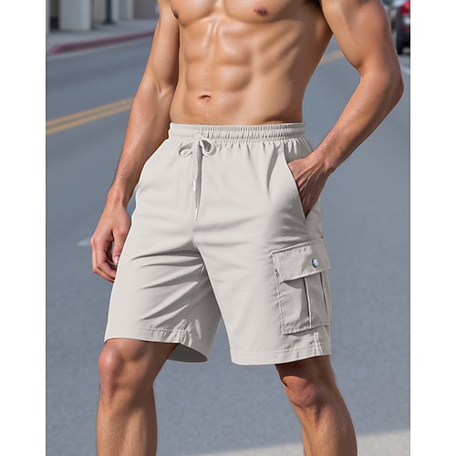 Herren Cargo-Shorts Shorts Sommershorts Kordelzug Elastischer Bund Mehrere Taschen Einfach Komfort tragbar Knielang Outdoor Sport Täglich Mode Lässig Schwarz Weiß Image