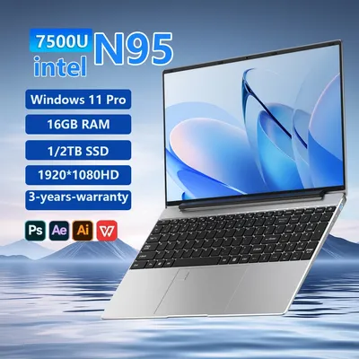Original 15.6" Laptop N95 FHD IPS Display 120 Hz ultra-clear screen 7500mAh 32GB/2TB SSD Backlit Keyboard Fingerprint Unlock