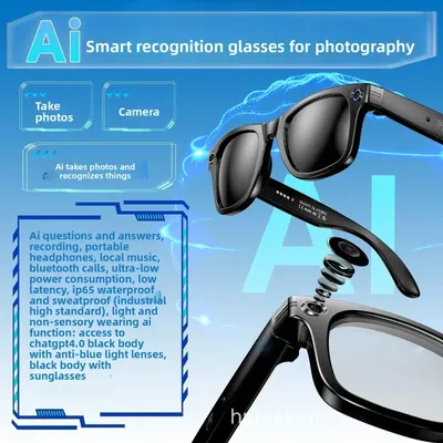 Fotoerkennungskamera-Sonnenbrille, intelligente KI-Übersetzungsbrille, über 100 Sprachen, Anti-Blaulicht-Brille, Videoaufzeichnungsbrille Image