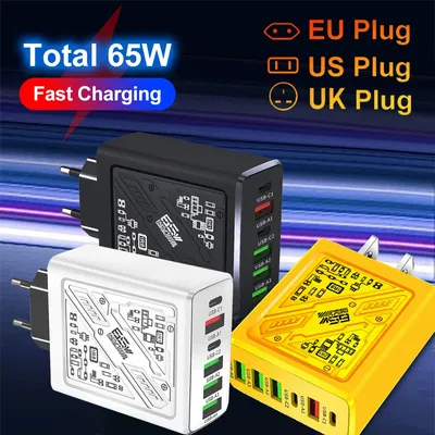 Insgesamt 65 W 6 in 1 4 USB + 2 Typ C 3,1 A Schnellladegerät für iPhone Samsung Xiaomi Huawei Handy-Adapter Image